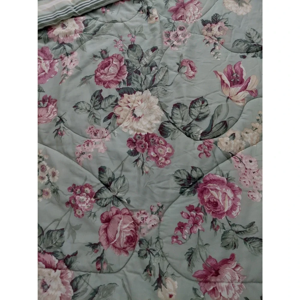 VTG Dan River Comforter + Sham TWIN Set Green Shabby Cottage Grandma NEW Floral